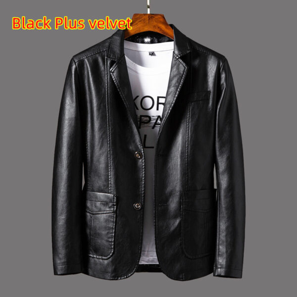 Leather Men's Autumn And Winter Jacket Thin Lapel - Image 5