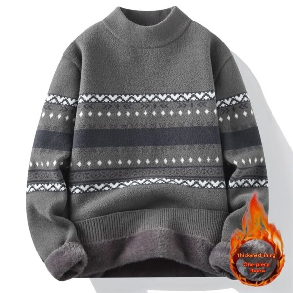 One-piece Velvet Sweater Men's Mock Neck Knitted Sweater Fashion Knitting Pullovers Men Autumn Winter Daily Casual Warm Pullover Sweaters Man - Image 4