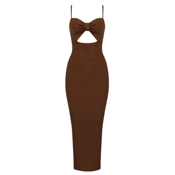 Fashion Waist Hollow Design New Sexy Solid Color V-Neck Halter Celebrity Party Club Bandage Long Dress - Image 5
