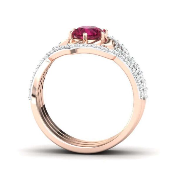 Exquisite Rose Gold Flower Ring Anniversary Proposal Jewelry Women Engagement Wedding Band Ring Set - Image 2