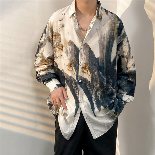 Men's Loose Trend Retro Long-sleeved Floral Shirt - Image 7